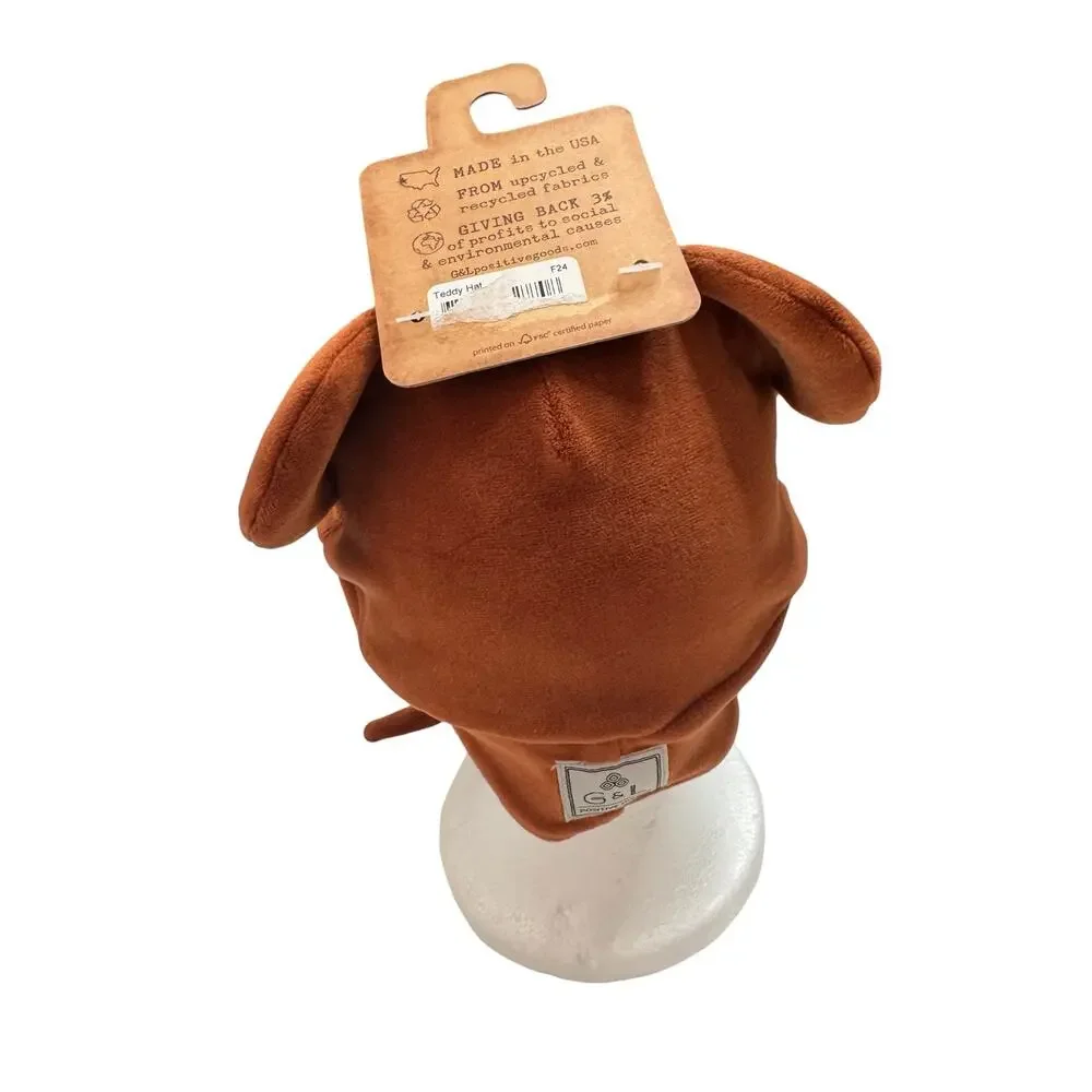 G&L POSITIVE GOODS *NEW* Brown Teddy Bear Upcycled Velvet Hat One Size Kids